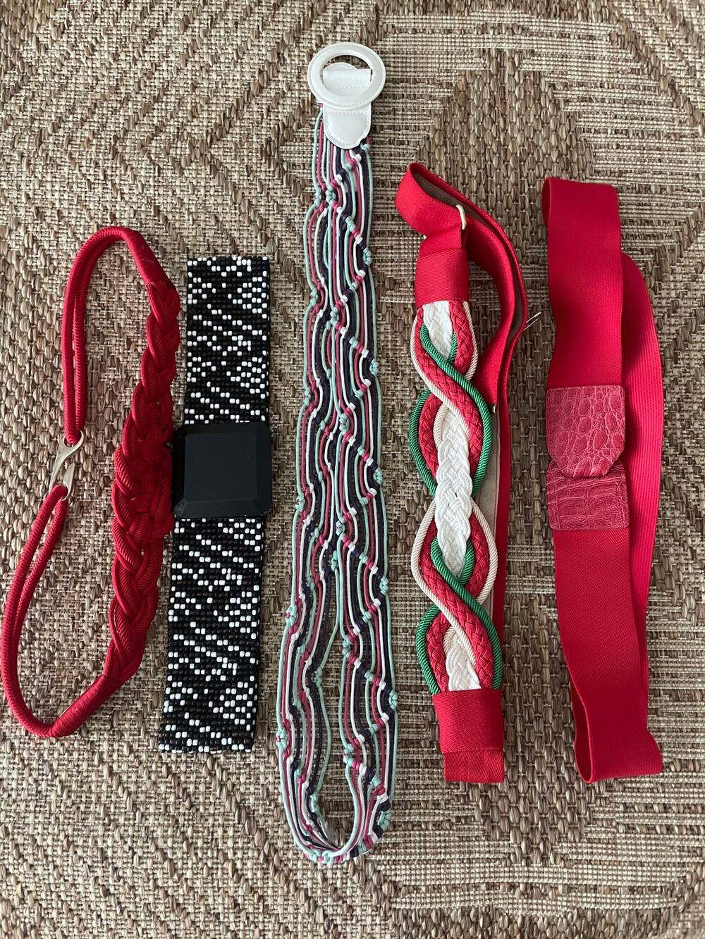Set of 5 Vintage Belts various sizing boho retro 80s folk costume